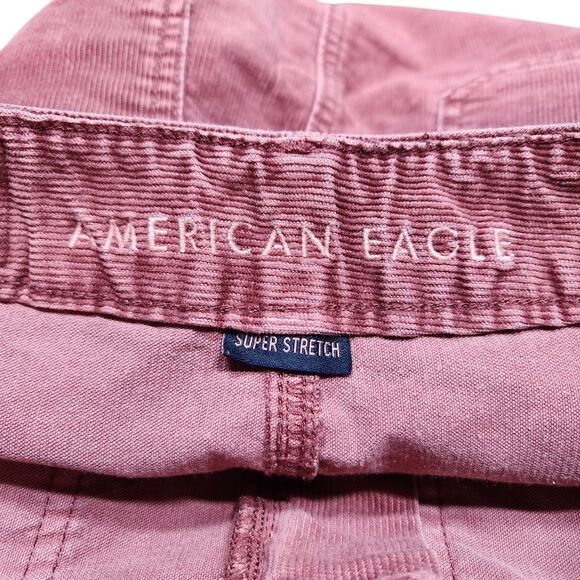 American Eagle Corduroy Mini‎ Skirt Short Pink Stretch Pockets Cargo Burnout 0 - Picture 9 of 10
